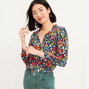 NWOT LOFT Garden Ruffle Tie Neck Blouse